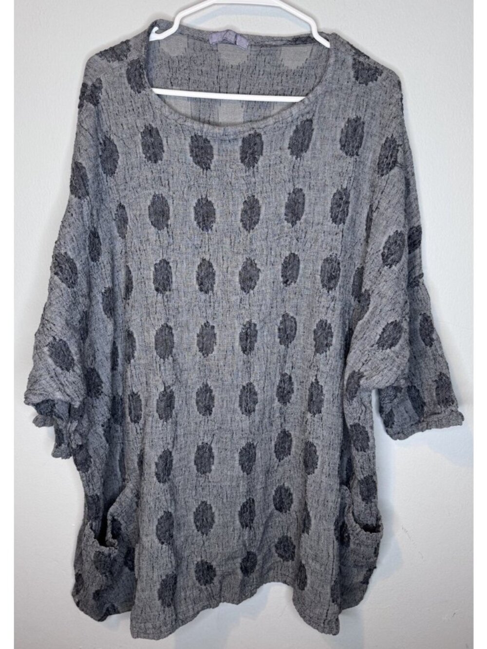 Cut Loose Women’s Linen Top One Size Grey Gray Pockets Lagenlook Polka Dot Print